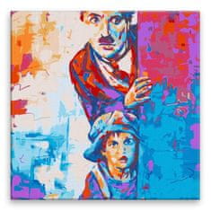 Malujsi Maľovanie podľa čísel - Charley Chaplin vo farbách - 40x40 cm, bez dreveného rámu