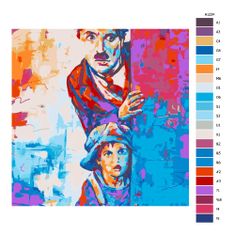 Malujsi Maľovanie podľa čísel - Charley Chaplin vo farbách - 40x40 cm, bez dreveného rámu