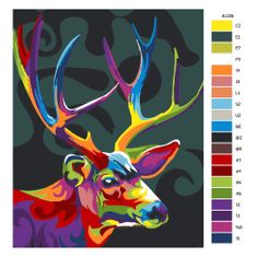 Malujsi Maľovanie podľa čísel - Jelenia hlava s parožím vo farbách - 80x100 cm, bez dreveného rámu