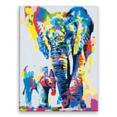 Malujsi Maľovanie podľa čísel - Slon so slonom vo farbách - 60x80 cm, plátno vypnuté na rám
