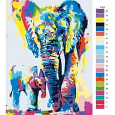 Malujsi Maľovanie podľa čísel - Slon so slonom vo farbách - 60x80 cm, plátno vypnuté na rám