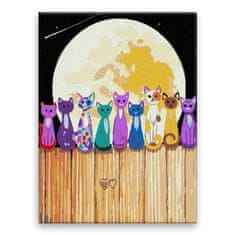 Malujsi Maľovanie podľa čísel - Mačky v splne mesiaca - 60x80 cm, plátno vypnuté na rám