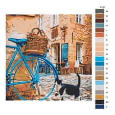 Malujsi Maľovanie podľa čísel - Modrý bicykel a mačka - 40x40 cm, bez dreveného rámu