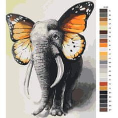 Malujsi Maľovanie podľa čísel - Slon s krídlami motýľa - 60x80 cm, plátno vypnuté na rám