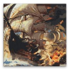 Malujsi Maľovanie podľa čísel - Horiaca loď - 40x40 cm, bez dreveného rámu