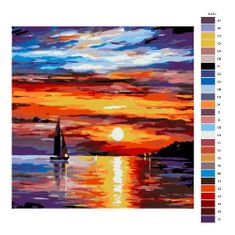 Malujsi Maľovanie podľa čísel - Západ slnka a loď - 80x80 cm, plátno vypnuté na rám