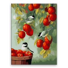 Malujsi Maľovanie podľa čísel - Vtáky a jablká - 30x40 cm, bez dreveného rámu