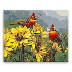 Malujsi Maľovanie podľa čísel - Vtáky v slnečniciach - 100x80 cm, plátno vypnuté na rám