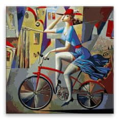 Malujsi Maľovanie podľa čísel - Žena na bicykli - 40x40 cm, bez dreveného rámu