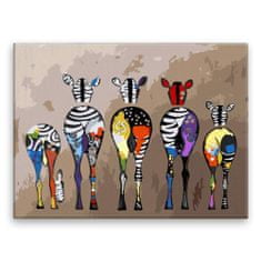 Malujsi Maľovanie podľa čísel - Farebné zebry - 40x30 cm, bez dreveného rámu