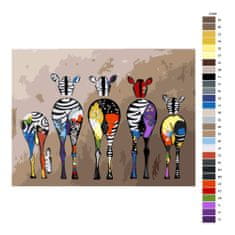 Malujsi Maľovanie podľa čísel - Farebné zebry - 40x30 cm, bez dreveného rámu