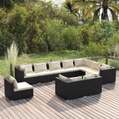 Petromila vidaXL 10-dielna záhradná sedacia súprava s vankúšmi polyratan čierna