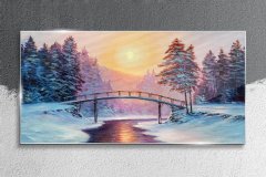 COLORAY.SK Skleneny obraz Maľovanie zimné stromy most 100x50 cm