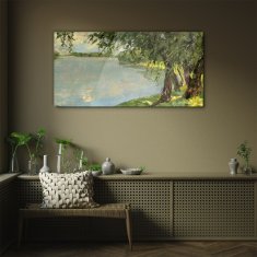 COLORAY.SK Skleneny obraz Maľovanie jazero stromy 100x50 cm
