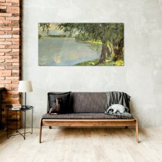 COLORAY.SK Skleneny obraz Maľovanie jazero stromy 100x50 cm