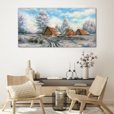 COLORAY.SK Skleneny obraz Zimné chata strom voľne žijúcich živočíchov 120x60 cm
