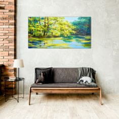 COLORAY.SK Skleneny obraz Jazero rieky strom tráva 100x50 cm
