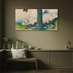 COLORAY.SK Sklenený obraz Horské strom dedinčania mraky 100x50 cm