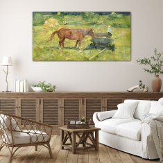 COLORAY.SK Skleneny obraz Zvieracie kone poľa dediny 140x70 cm
