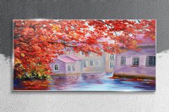COLORAY.SK Skleneny obraz Maľovanie stromov domov 140x70 cm