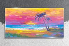 COLORAY.SK Skleneny obraz Pláž palm sunset 140x70 cm