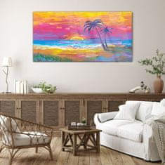 COLORAY.SK Skleneny obraz Pláž palm sunset 140x70 cm