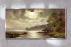 COLORAY.SK Skleneny obraz Jazero stromy chata rybak 140x70 cm