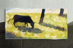 COLORAY.SK Sklenený obraz Čierna krava v seuratové lúke 140x70 cm