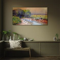 COLORAY.SK Skleneny obraz Maľba husia dediny 100x50 cm