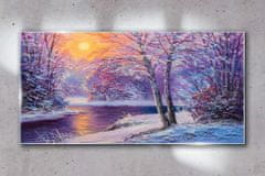 COLORAY.SK Skleneny obraz Zimné les les západ slnka na rieke 120x60 cm