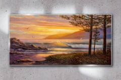 COLORAY.SK Skleneny obraz Stromy vlny západu slnka 120x60 cm
