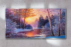 COLORAY.SK Skleneny obraz Západ slnka na rieke sneh 100x50 cm