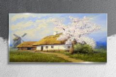 COLORAY.SK Skleneny obraz Maľovanie krajiny chata 140x70 cm