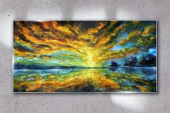 COLORAY.SK Skleneny obraz Jazero stromy nebeské slnko 120x60 cm
