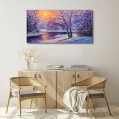 COLORAY.SK Obraz canvas Zimné Les Les západ slnka na rieke 120x60 cm