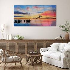 COLORAY.SK Skleneny obraz Západ slnka vtáčieho jazera 140x70 cm