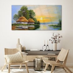 COLORAY.SK Skleneny obraz Maľovanie krajiny chata 120x60 cm