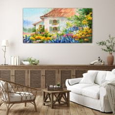 COLORAY.SK Skleneny obraz Vidiek kvety dom príroda 140x70 cm