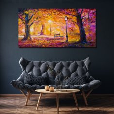 COLORAY.SK Obraz canvas Lesný park Stromy lampa lavica 140x70 cm