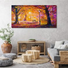 COLORAY.SK Obraz canvas Lesný park Stromy lampa lavica 140x70 cm