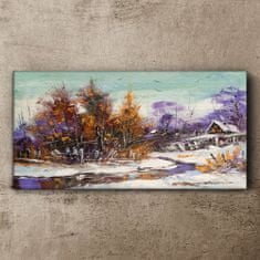 COLORAY.SK Obraz canvas Zimné sneh stromy Hut rieka 120x60 cm