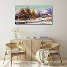 COLORAY.SK Obraz canvas Zimné sneh stromy Hut rieka 120x60 cm