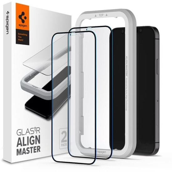 Spigen ochranné sklo tR ALM F pro iPhone 12/12 Pro, 2ks, čierna