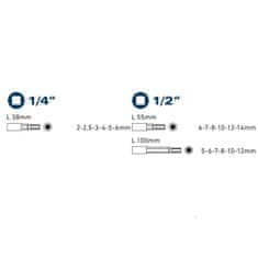 Fortum 4700008 hlavica zástrčné Imbusové, sada 18ks, 1/4", 1/2"