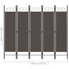 Vidaxl Paraván s 5 panelmi, antracitový 200x180 cm