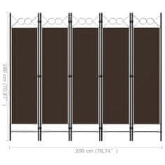 Vidaxl Paraván s 5 panelmi, hnedý 200x180 cm