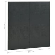 Vidaxl Paraván so 4 panelmi, antracitová 160x180 cm oceľ