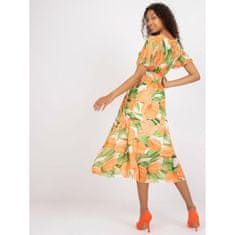 ITALY MODA Dámske šaty v midi dĺžke s potlačou DUA oranžovej a zelenej farby DHJ-SK-15967.54P_386785 Univerzálne