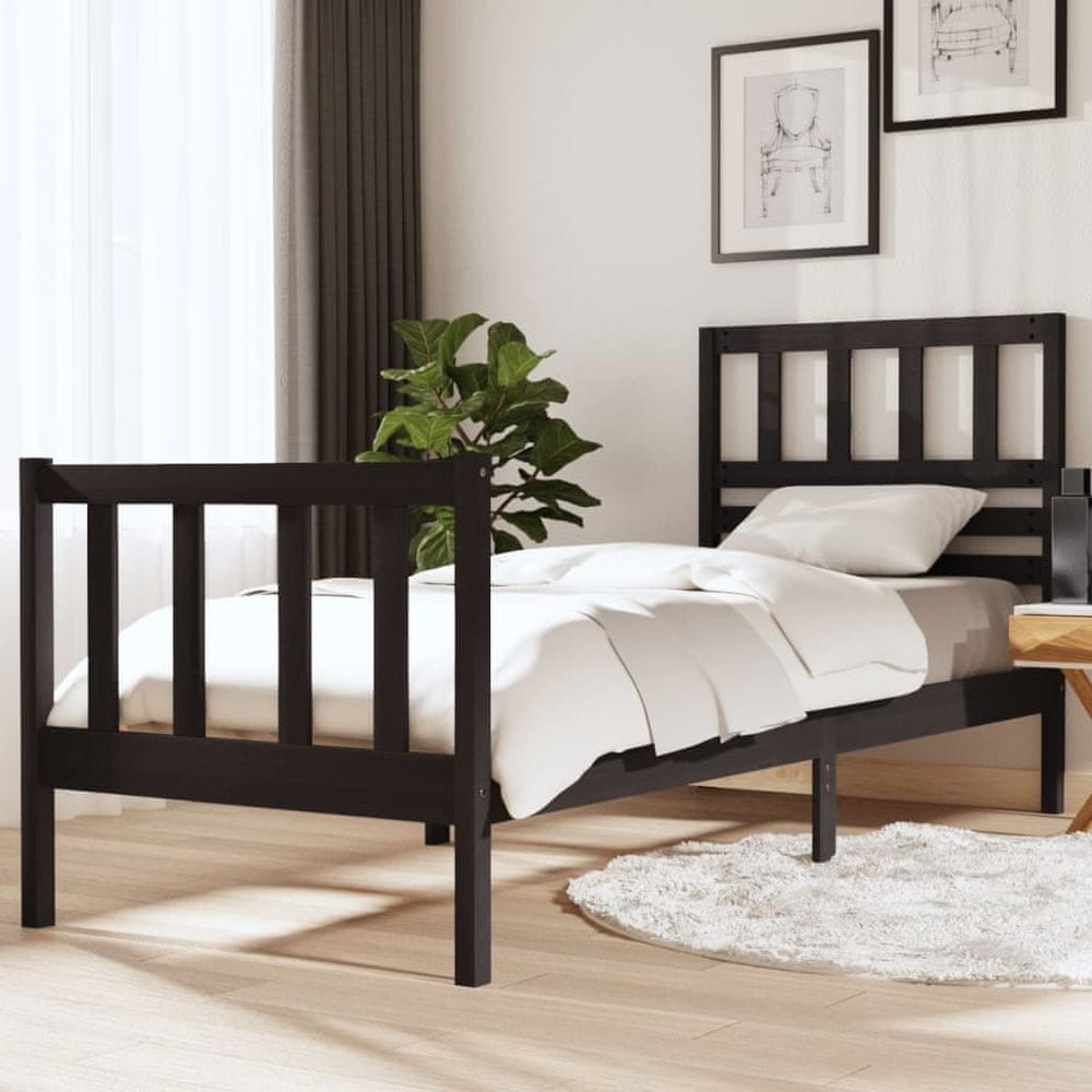 Vidaxl Rám postele, čierny, masívne drevo, 75x190 cm, 2FT6, jednolôžkový