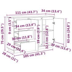 Vidaxl Komoda biela 111x34x75 cm borovicový masív